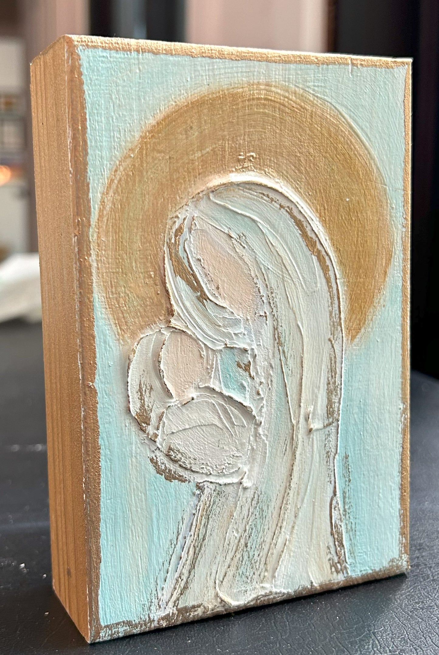 Mary and Baby Jesus in gold - Nativity Christmas Annunciation Magnificat Mother Saint