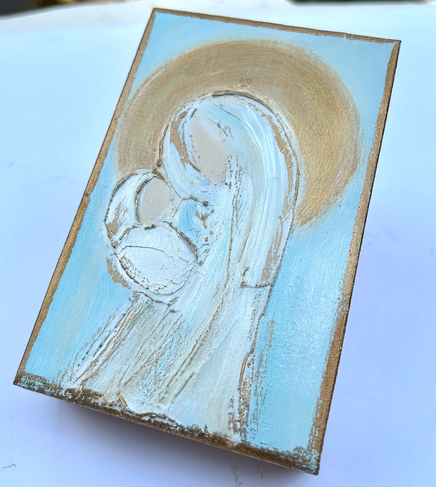 Mary and Baby Jesus in gold - Nativity Christmas Annunciation Magnificat Mother Saint